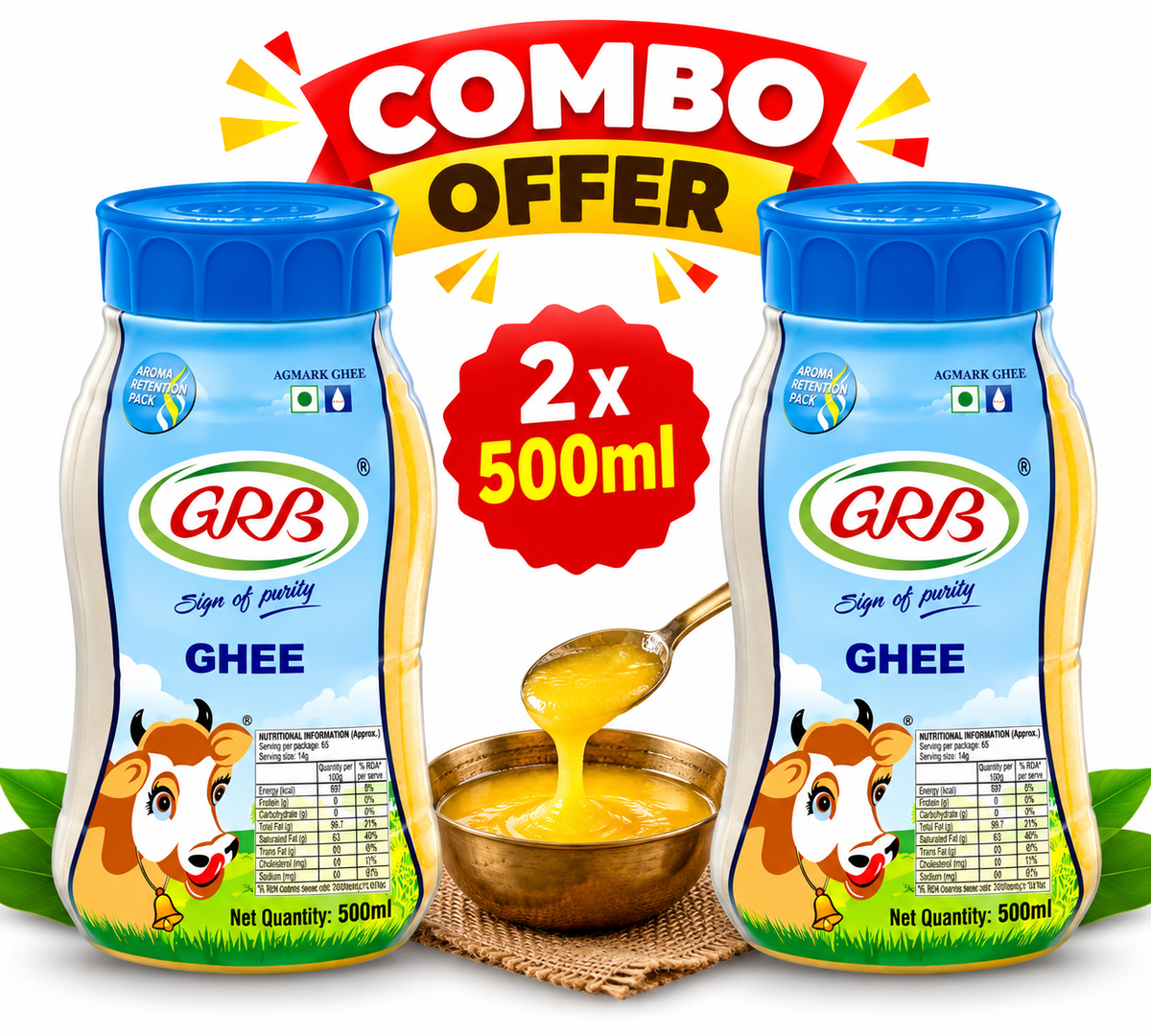 GRB Pure Ghee 500ml x 2nos || Premium Cow Ghee